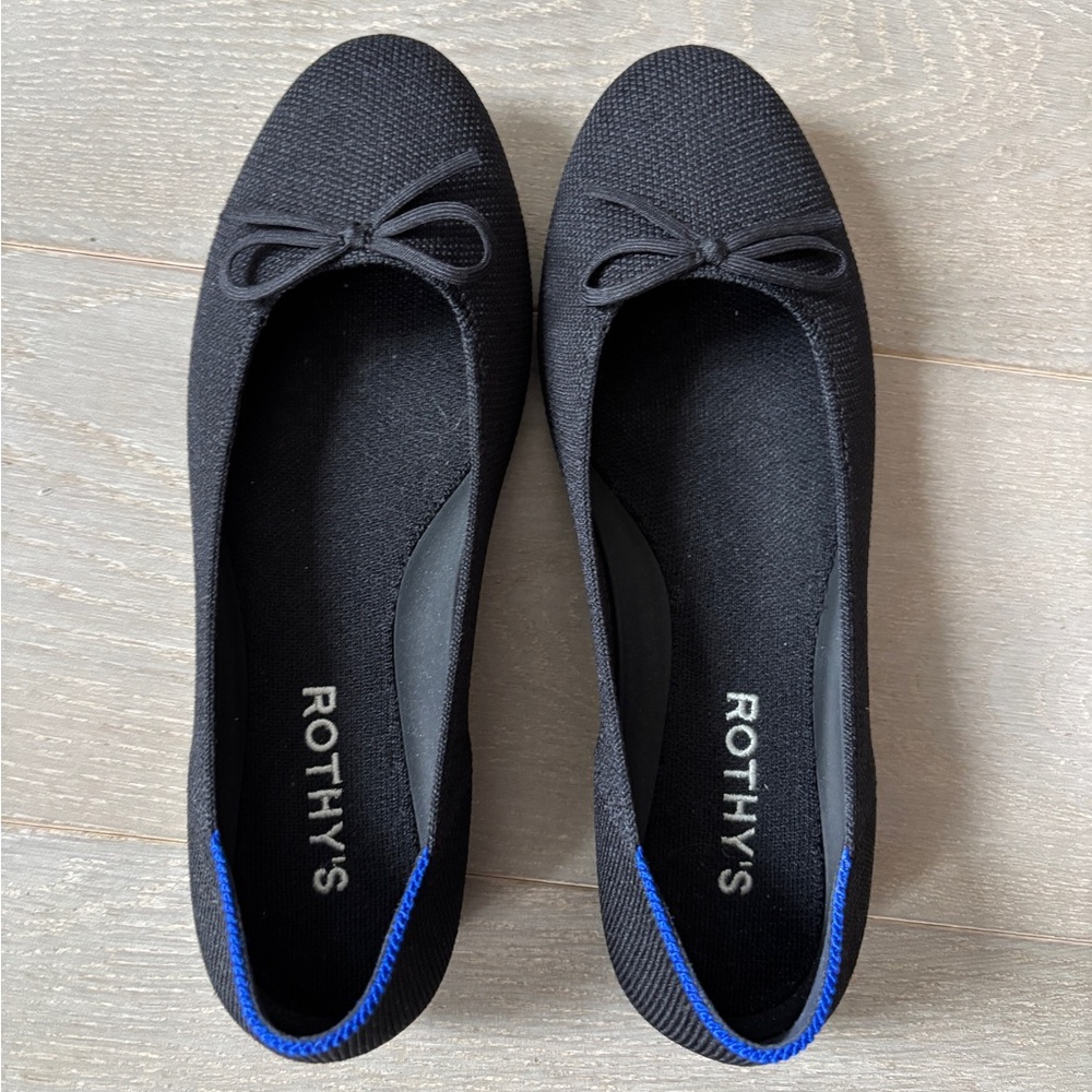 Rothy's Black Flats with Bow Detail and Cushioned Insole